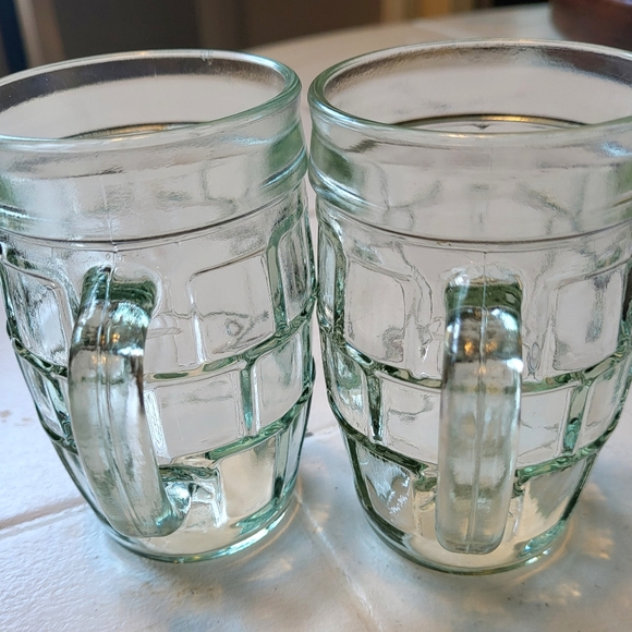 Lot of 2 Rootbeer Barrel Mugs 8 oz Aqua Glass Tinted Depression Anchor Hocking - Picture 3 of 6